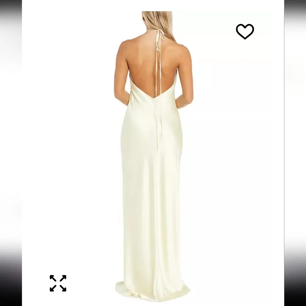 Morgan & Co Juniors' Halter-Neck Satin Slip Dress XL Cream Maxi Cocktail Bridal - Picture 2 of 15